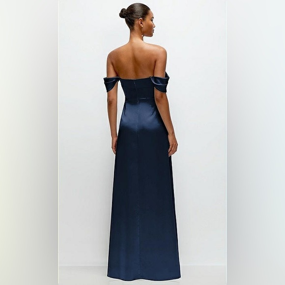 New After Six A-LINE SATIN CONVERTIBLE OFF THE SHOULDER STRAPLESS NAVY Dress 8R - Picture 5 of 8